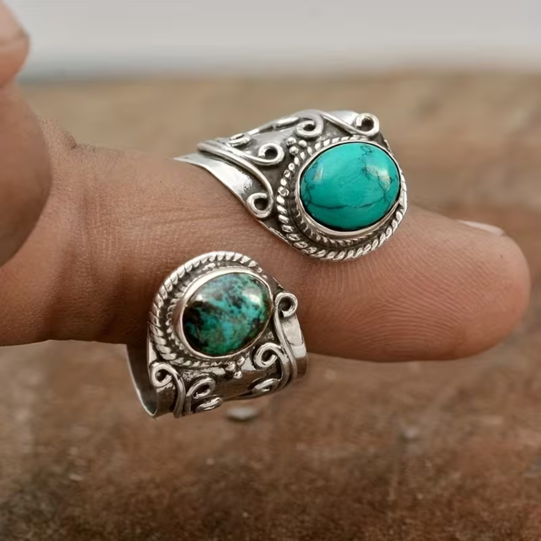 Pierścionek boho vintage z mozaikowym kamieniem