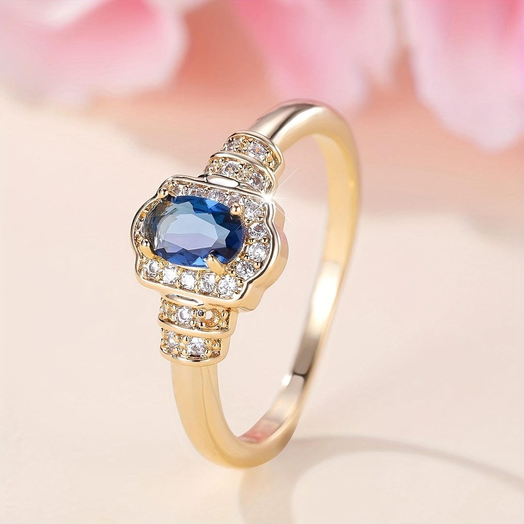 Pierścionek Heirloom Halo z szafirem i kryształkami