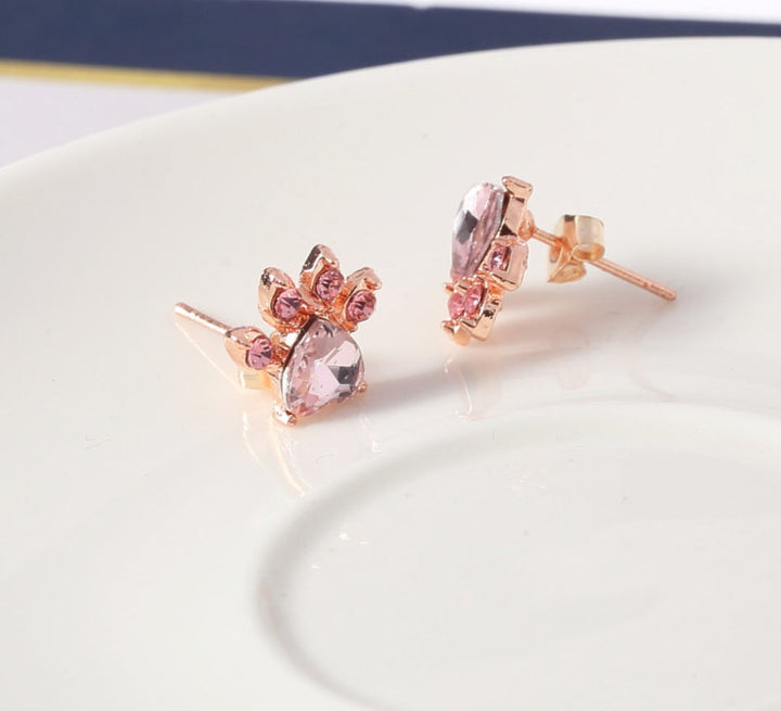 Różowozłoty 4-częściowy zestaw biżuterii z łapką i sercem z cyrkoniami