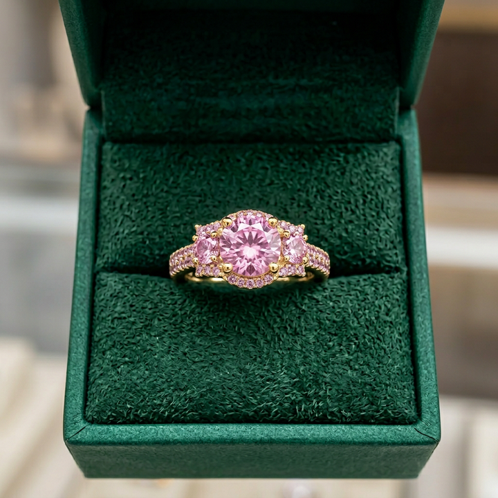 Celia Rosette Pierścionek z różowego kryształu - Elegancka biżuteria w stylu rozetki