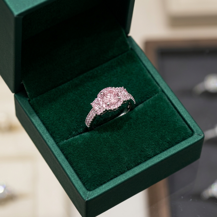 Celia Rosette Pierścionek z różowego kryształu - Elegancka biżuteria w stylu rozetki
