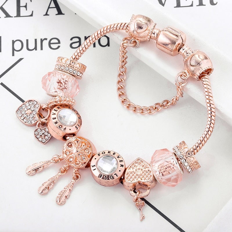 Bransoletka Rose Dreamcatcher z zawieszkami ze srebra próby 925