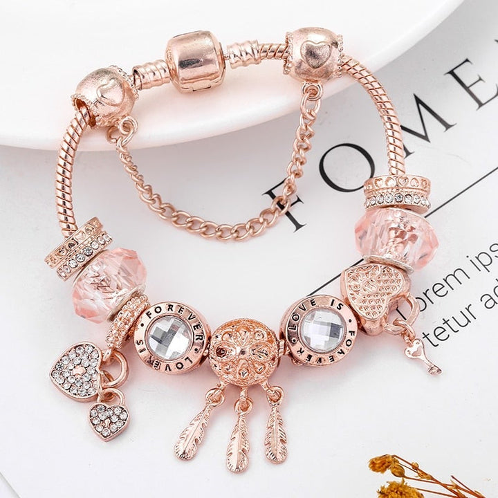 Bransoletka Rose Dreamcatcher z zawieszkami ze srebra próby 925