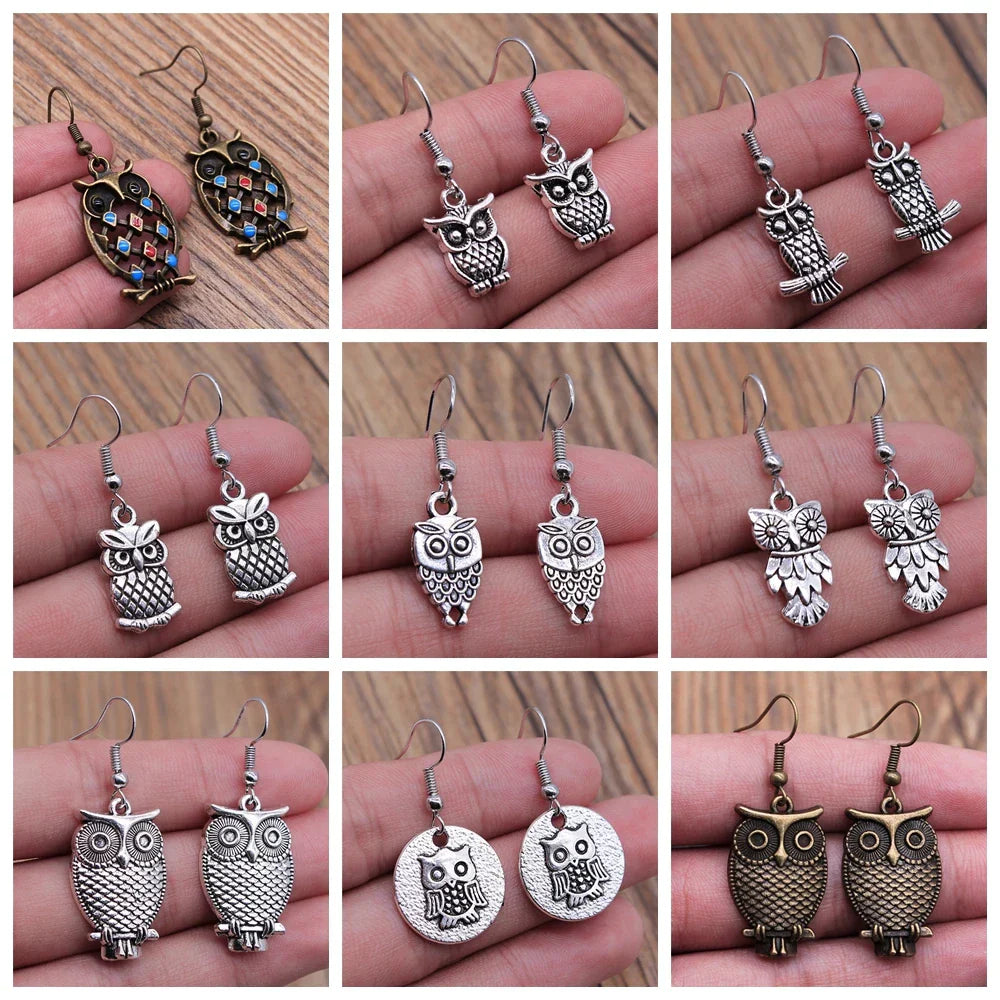 Kapryśne kolczyki wiszące w stylu boho z sową vintage