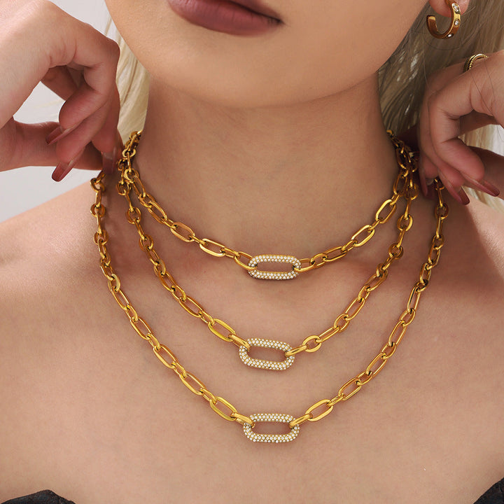 Masywny zestaw biżuterii z ogniwami typu chain link i pavé | Złoto