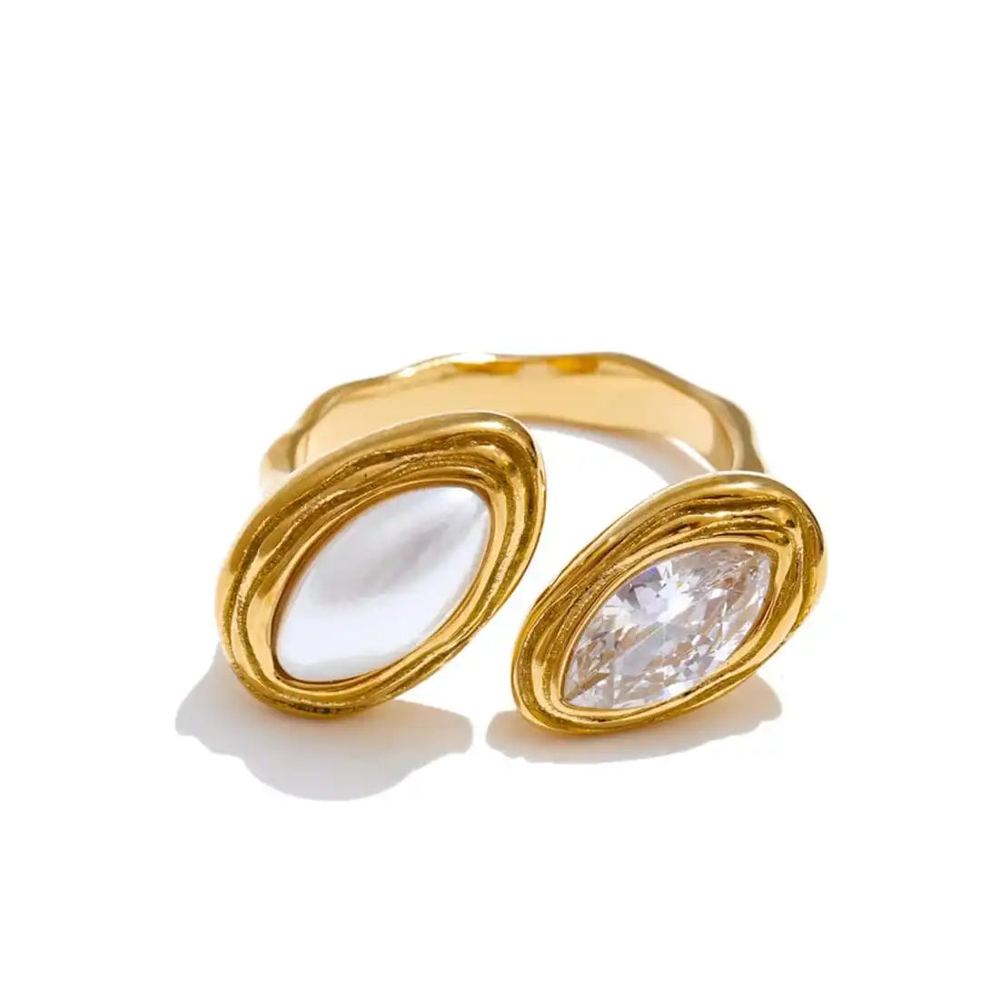 Podwójny pierścionek bypass z kamieniami markiza