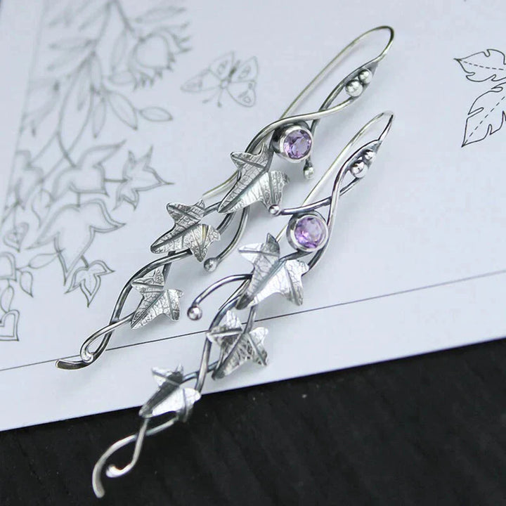 Kolczyki vintage Elf Leaf | Białe złoto