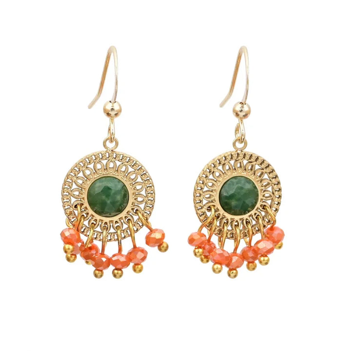 Boho kolczyki z naturalnym afrykańskim zielonym jadeitem