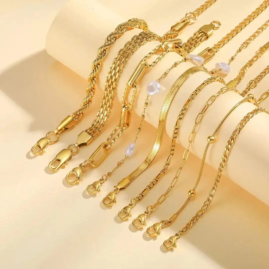 Zestaw złotych bransoletek z perłami do łączenia