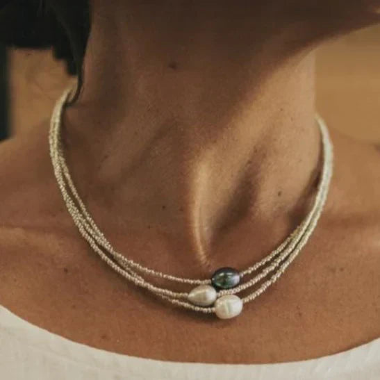 Naszyjnik vintage z perłą Lustre | Złoto