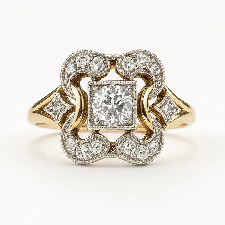 Vintage złoty pierścionek z cyrkonią