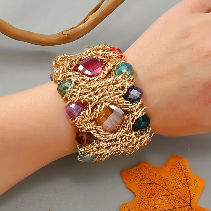Kolorowa złota bransoletka Golden Threads