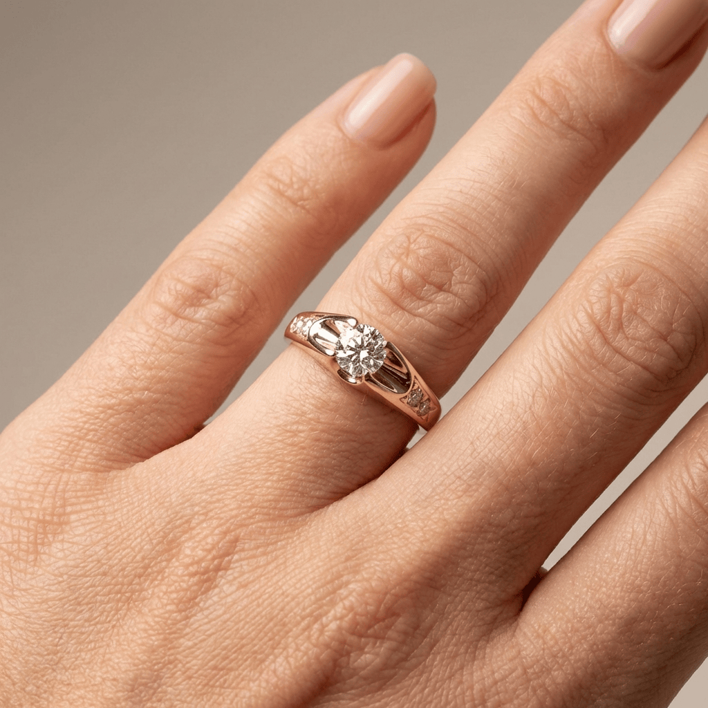 Ponadczasowy pierścionek z różowego złota z cyrkonią w stylu solitaire