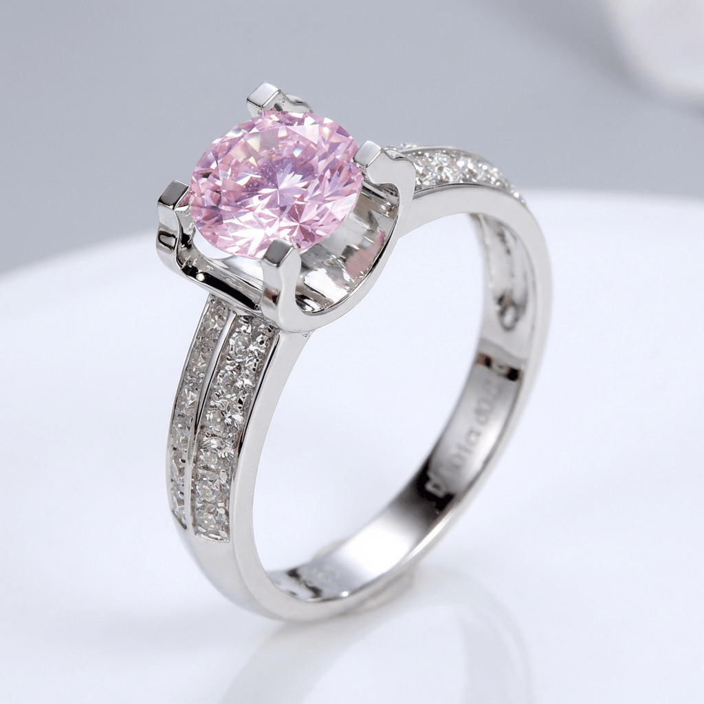 Elegancki regulowany srebrny pierścionek z okrągłym diamentem solitaire oprawionym w pavé