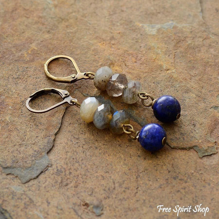 Kolczyki z naturalnym labradorytem i lapis lazuli