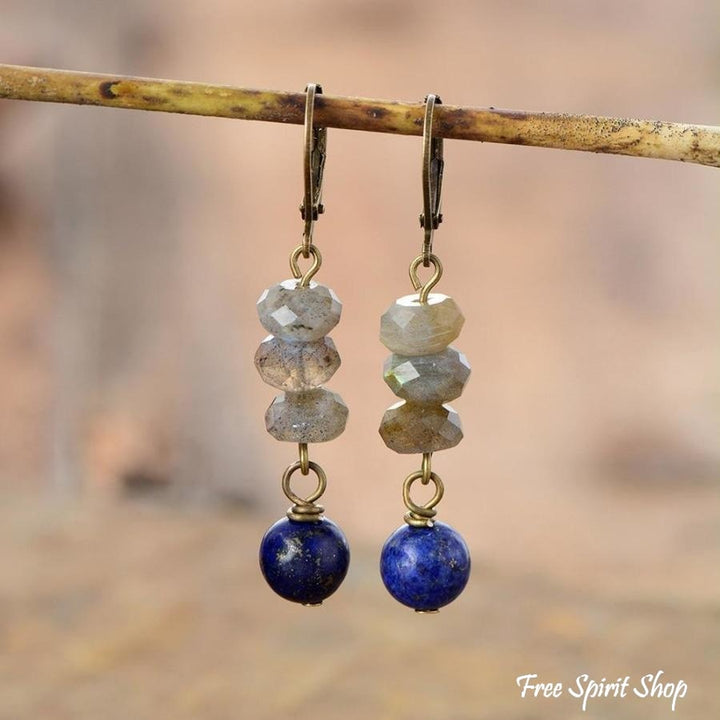 Kolczyki z naturalnym labradorytem i lapis lazuli