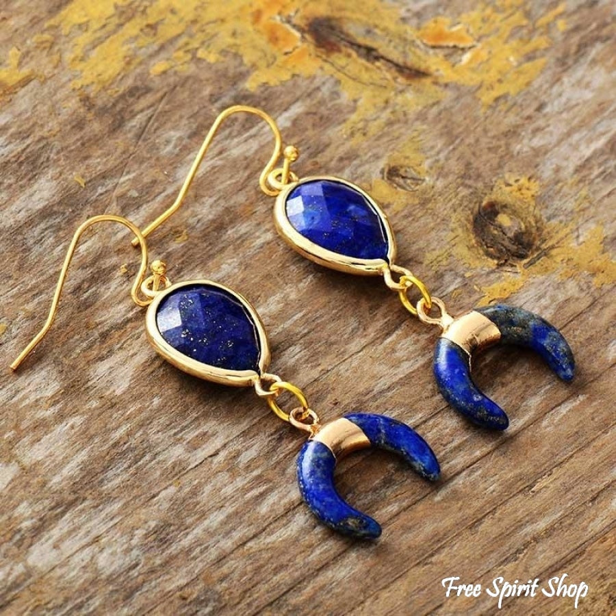 Kolczyki półksiężyce z naturalnym lapis lazuli