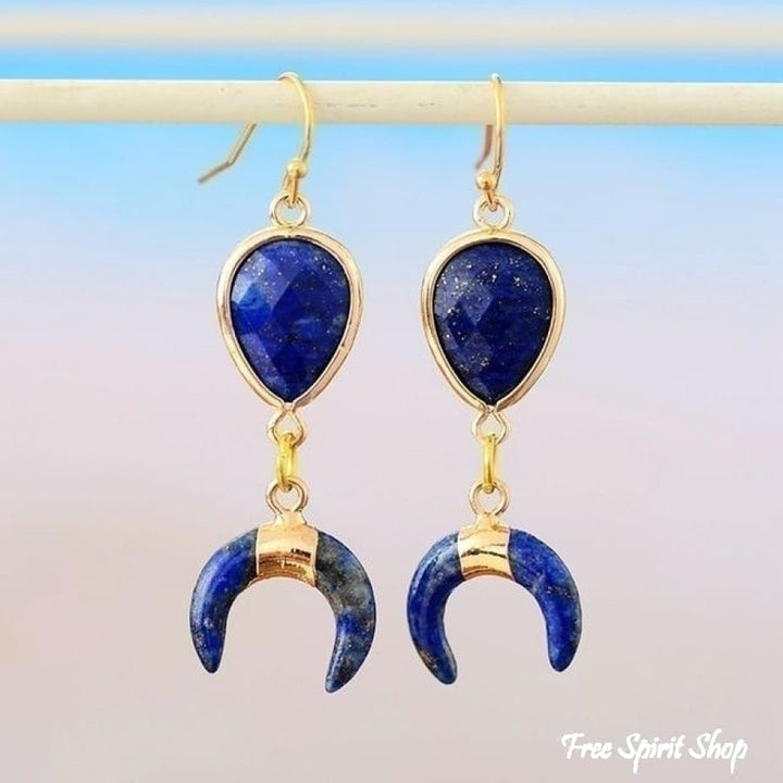 Kolczyki półksiężyce z naturalnym lapis lazuli